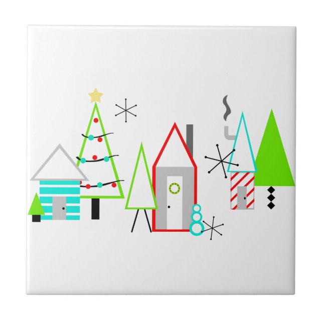Azulejo De Cerâmica vila de natal moderno de meados do século (Frente)