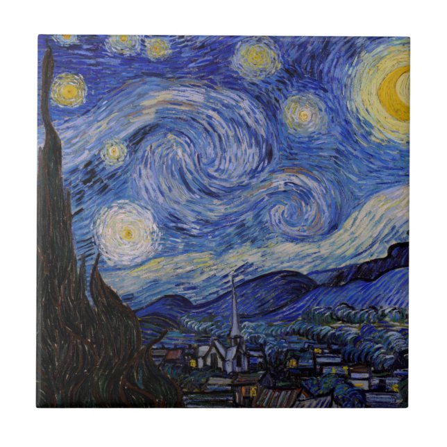 Azulejo De Cerâmica Vincent Van Gogh - A noite de Starry (Frente)