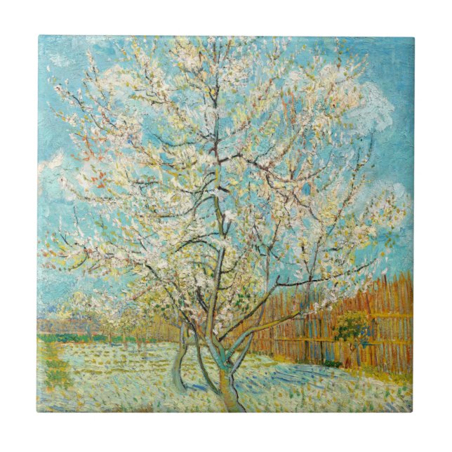 Azulejo De Cerâmica Vincent van Gogh - Árvore Pêssega Rosa em Flor (Frente)