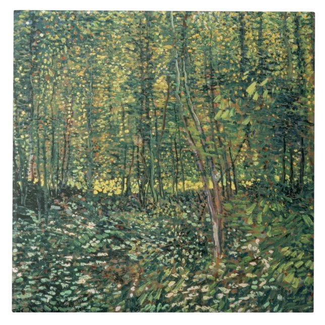 Azulejo De Cerâmica Vincent van Gogh | Árvores e Subcrescimento, 1887 (Frente)