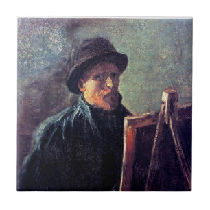 Azulejo De Cerâmica Vincent Van Gogh - Autorretrato com Chapéu Feltro 