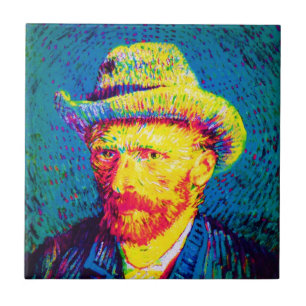 Azulejo De Cerâmica Vincent Van Gogh - Autorretrato com Chapéu Pop Art