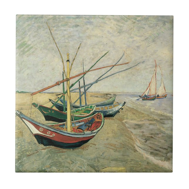 Azulejo De Cerâmica Vincent van Gogh - Barcos de Pesca na Praia (Frente)