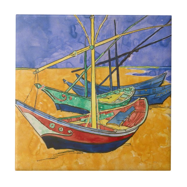 Azulejo De Cerâmica Vincent van Gogh - Barcos de Pesca na Praia (Frente)