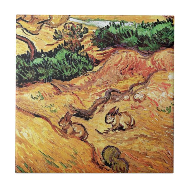 Azulejo De Cerâmica Vincent Van Gogh - Campo Com Dois Coelhos De Belas (Frente)