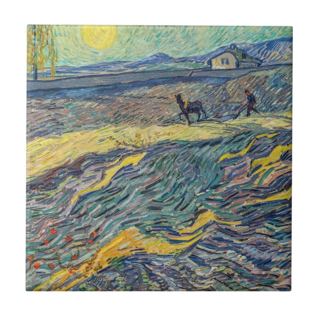 Azulejo De Cerâmica Vincent van Gogh - Campo com lavoura de agricultor (Frente)