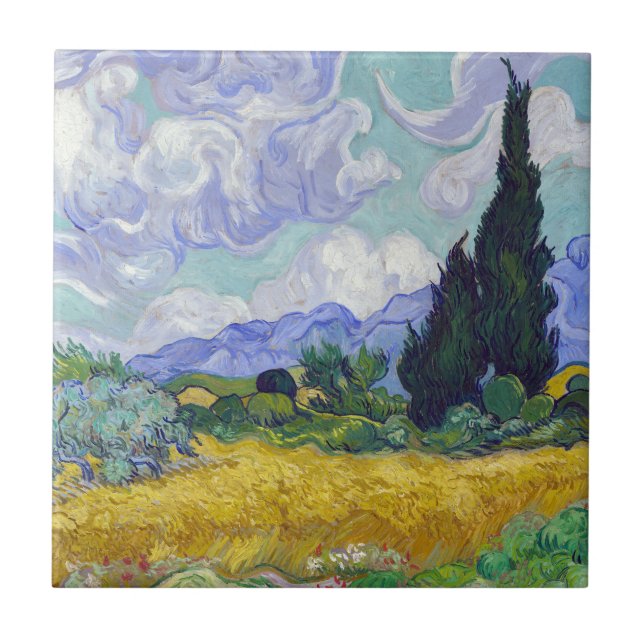 Azulejo De Cerâmica Vincent Van Gogh - Campo de Trigo com Cipras (Frente)