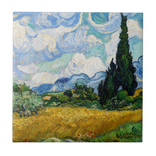 Azulejo De Cerâmica Vincent Van Gogh - Campo de Trigo com Ciprestes