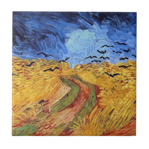 Azulejo De Cerâmica Vincent Van Gogh - Campo de Trigo com Corvos Preto