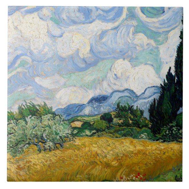 Azulejo De Cerâmica Vincent van Gogh - Campo de trigo com CyPrensas (Frente)