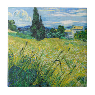 Azulejo De Cerâmica Vincent van Gogh - Campo de Trigo Verde com Cipres