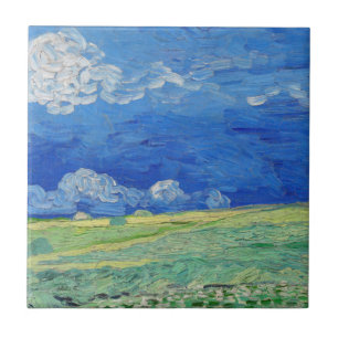 Azulejo De Cerâmica Vincent van Gogh - Campos de trigo sob nuvens de t