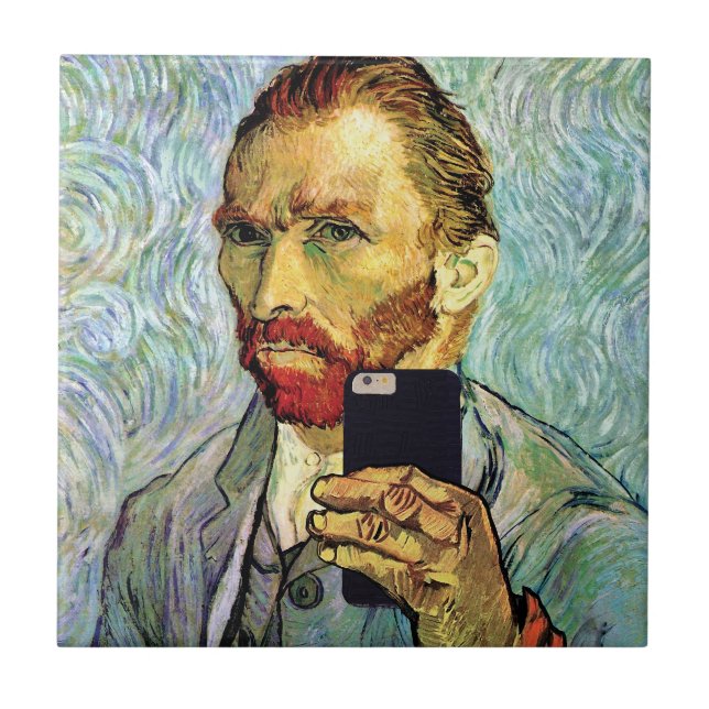 Azulejo De Cerâmica Vincent Van Gogh Cellphone Selfie autorretrato (Frente)