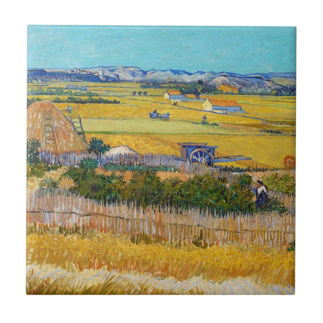 Azulejo De Cerâmica Vincent van Gogh - Colheita em La Crau (Frente)