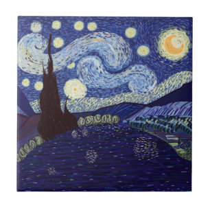 Azulejo De Cerâmica Vincent Van Gogh estilo Starry Night e Lake