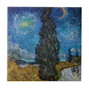 Azulejo De Cerâmica Vincent van Gogh - Estrada com Cipreste e Estrela