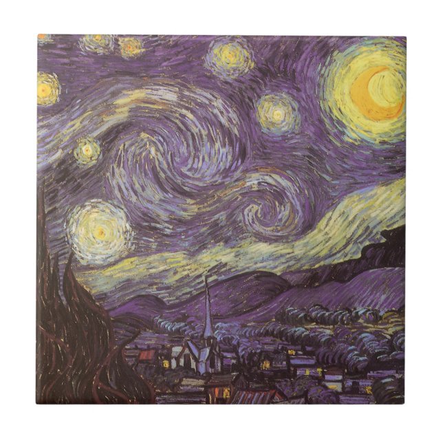 Azulejo De Cerâmica Vincent van Gogh - Noite Estrelada (Frente)