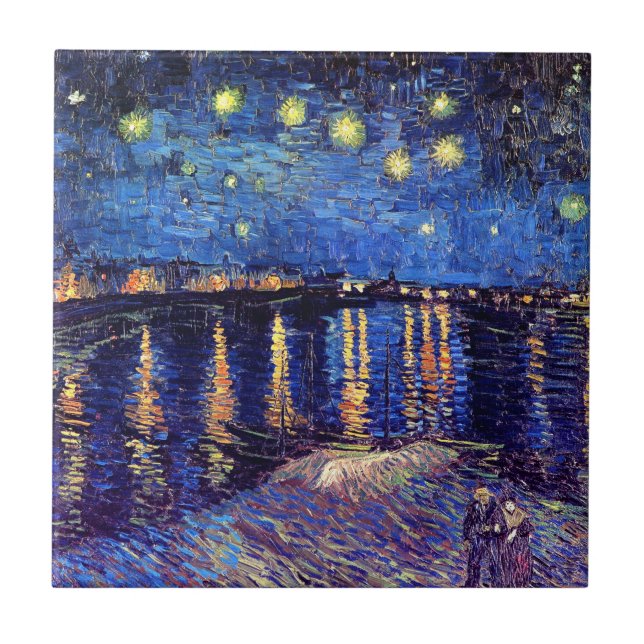Azulejo De Cerâmica Vincent Van Gogh - Noite Estrelada Sobre O Ródano (Frente)