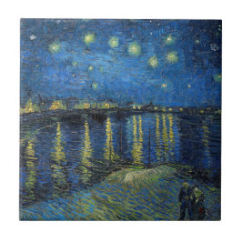 Azulejo De Cerâmica Vincent van Gogh - Noite Estrelada sobre o Ródano