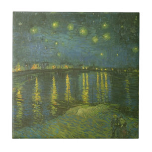 Azulejo De Cerâmica Vincent van Gogh - Noite Estrelada sobre o Ródano