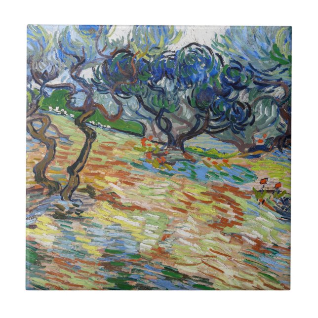 Azulejo De Cerâmica Vincent van Gogh - Oliveiras: Céu azul brilhante (Frente)