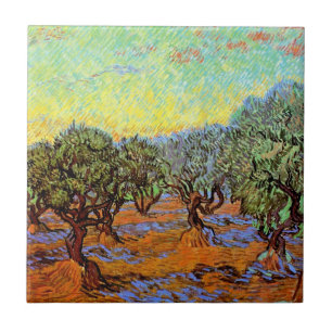 Azulejo De Cerâmica Vincent Van Gogh - Oliveiras com Céu Alaranjado