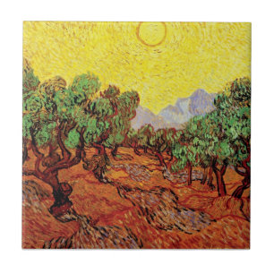 Azulejo De Cerâmica Vincent Van Gogh - Oliveiras com Céu Amarelo