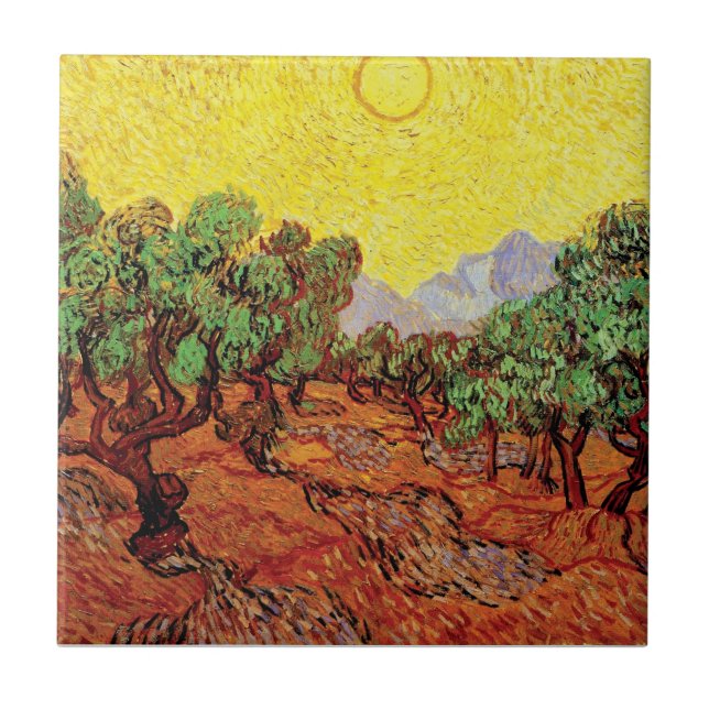 Azulejo De Cerâmica Vincent Van Gogh - Oliveiras com Céu Amarelo (Frente)