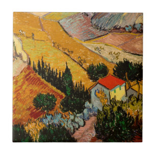 Azulejo De Cerâmica Vincent van Gogh - Paisagem, Casa e Plowman