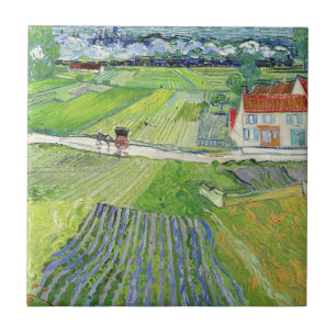 Azulejo De Cerâmica Vincent van Gogh - Paisagem com Carruagem e Trem