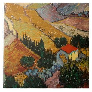 Azulejo De Cerâmica Vincent van Gogh Paisagem com House & Plowman
