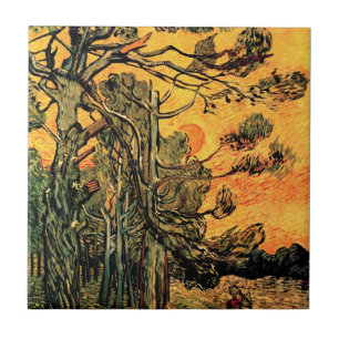 Azulejo De Cerâmica Vincent Van Gogh - Pinheiros Contra um Céu Vermelh