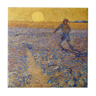 Azulejo De Cerâmica Vincent van Gogh - Semeador com Sol Poente