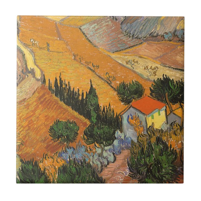 Azulejo De Cerâmica Vincent van Gogh - Vale com Plowman (Frente)