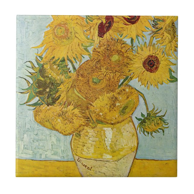 Azulejo De Cerâmica Vincent Van Gogh - Vase com Doze Girassóis (Frente)