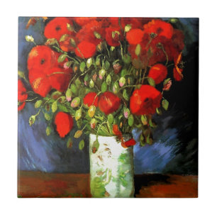 Azulejo De Cerâmica Vincent Van Gogh Vase Com Poppies Vermelhos Arte F