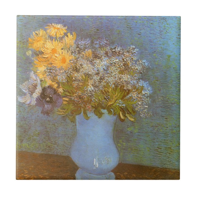 Azulejo De Cerâmica Vincent van Gogh Vase of Lilacs, Daisies, Anemones (Frente)