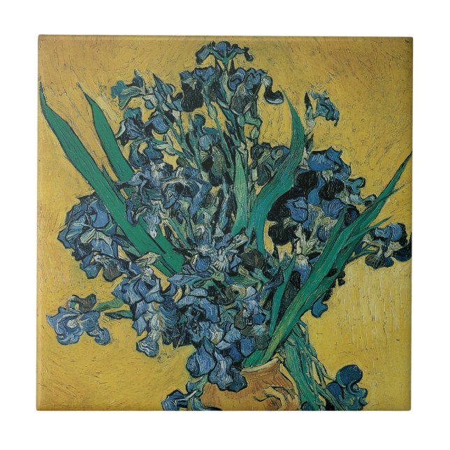 Azulejo De Cerâmica Vincent van Gogh - Vase w Irises - Fundo Amarelo (Frente)