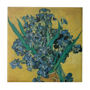Azulejo De Cerâmica Vincent van Gogh - Vaso com Íris Fundo Amarelo