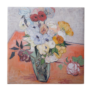 Azulejo De Cerâmica Vincent van Gogh - Vaso com Rosas & Anêmonas