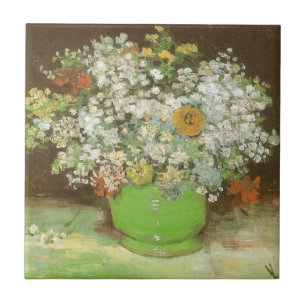 Azulejo De Cerâmica Vincent van Gogh - Vaso com Zínias e Flores