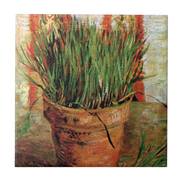 Azulejo De Cerâmica Vincent Van Gogh - Vaso de Planta com Cebolinho (Frente)