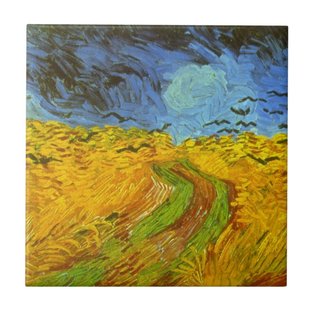 Azulejo De Cerâmica Vincent van Gogh Wheat Field com Crows (Frente)