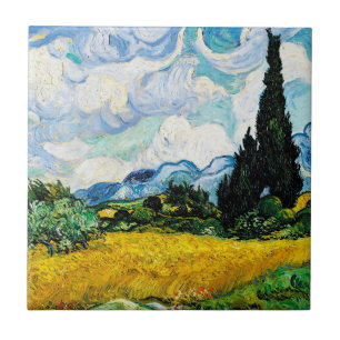 Azulejo De Cerâmica Vincent Van Gogh Wheat Field com Cyprestes