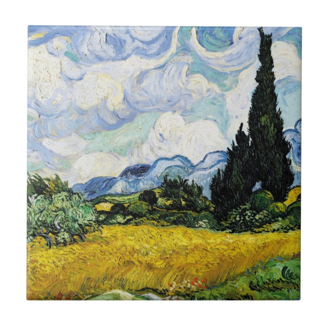 Azulejo De Cerâmica Vincent Van Gogh Wheat Field com Cyprestes (Frente)