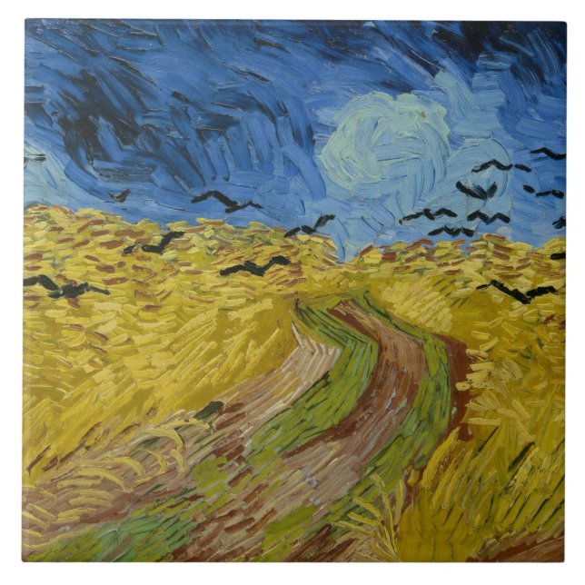Azulejo De Cerâmica Vincent van Gogh - Wheatfield com Crows (Frente)