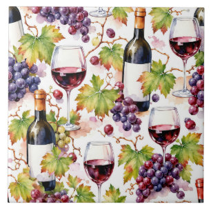 Azulejo De Cerâmica Vinha Vinho e Uva Aquarela