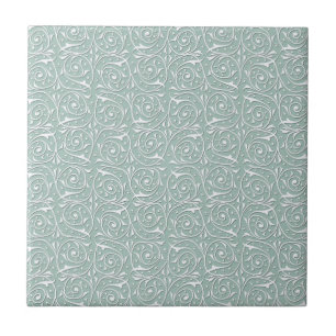 Azulejo De Cerâmica Vinhas Giratórias em Verde Sage Pálido e Branco