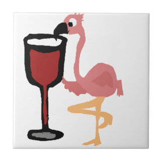 Azulejo De Cerâmica Vinho tinto cor-de-rosa engraçado do bebendo do
