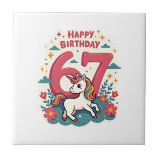 Azulejo De Cerâmica Vintage 67th Birthday Unicorn Rainbow Cute Cartoon